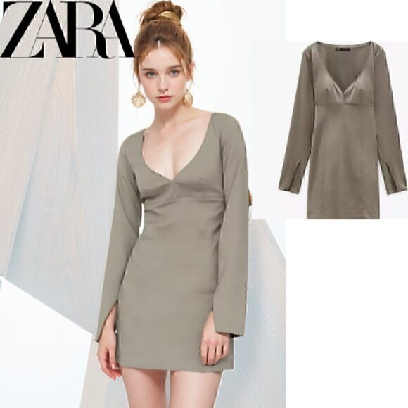 Zara Sweetheart Neckline Long Sleeve Mini Dress Size Medium - Picture 1 of 10